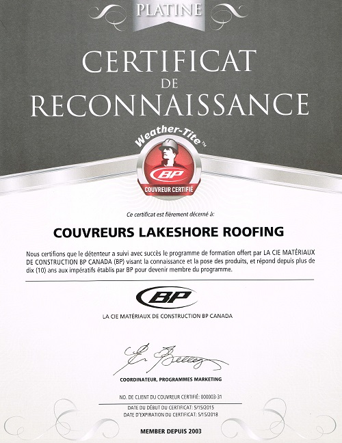 BP Platinum Certied Roofer